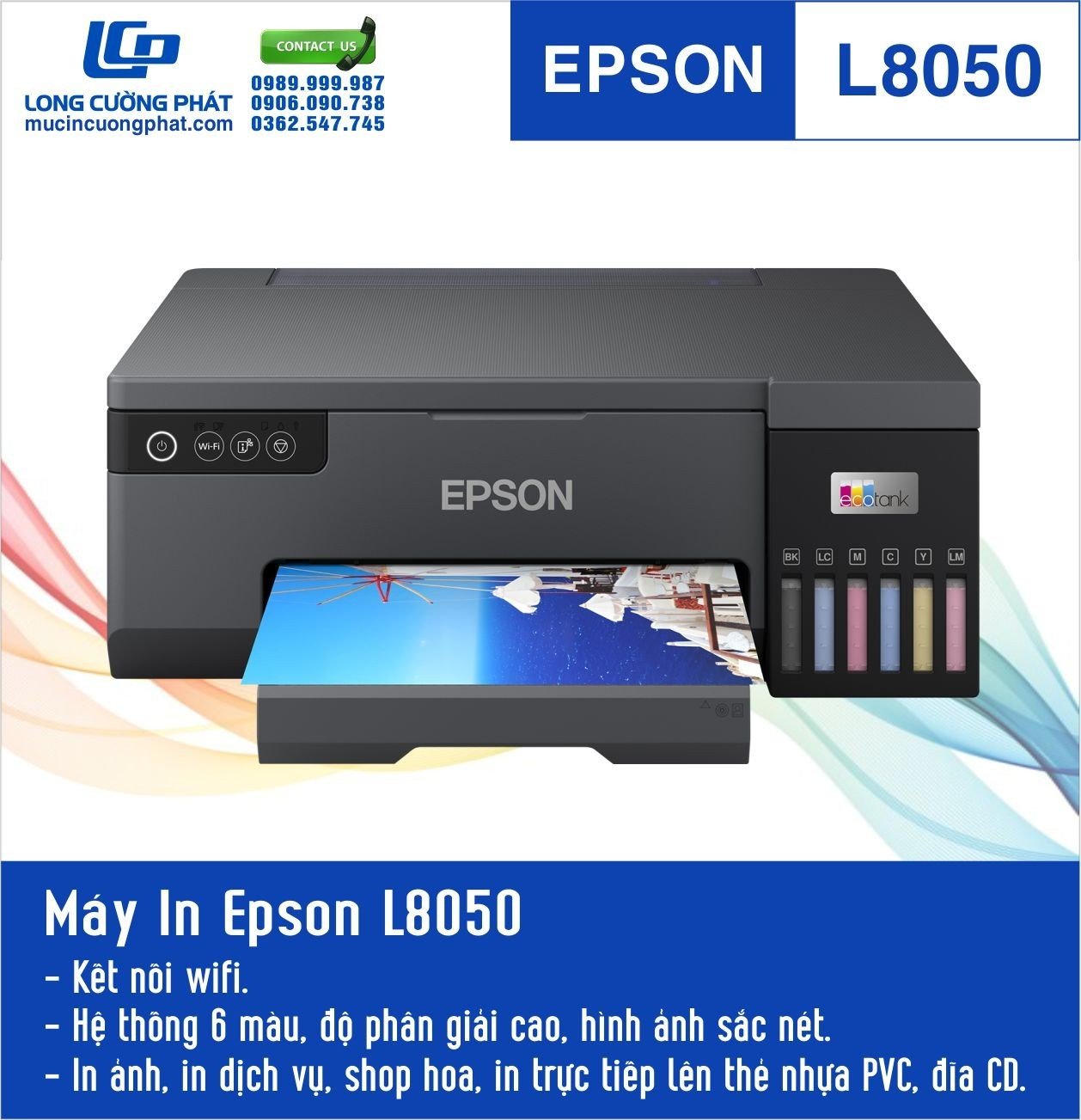 Máy in Epson L8050 Wifi - Tiếp mực ngoài 6 màu chính hãng