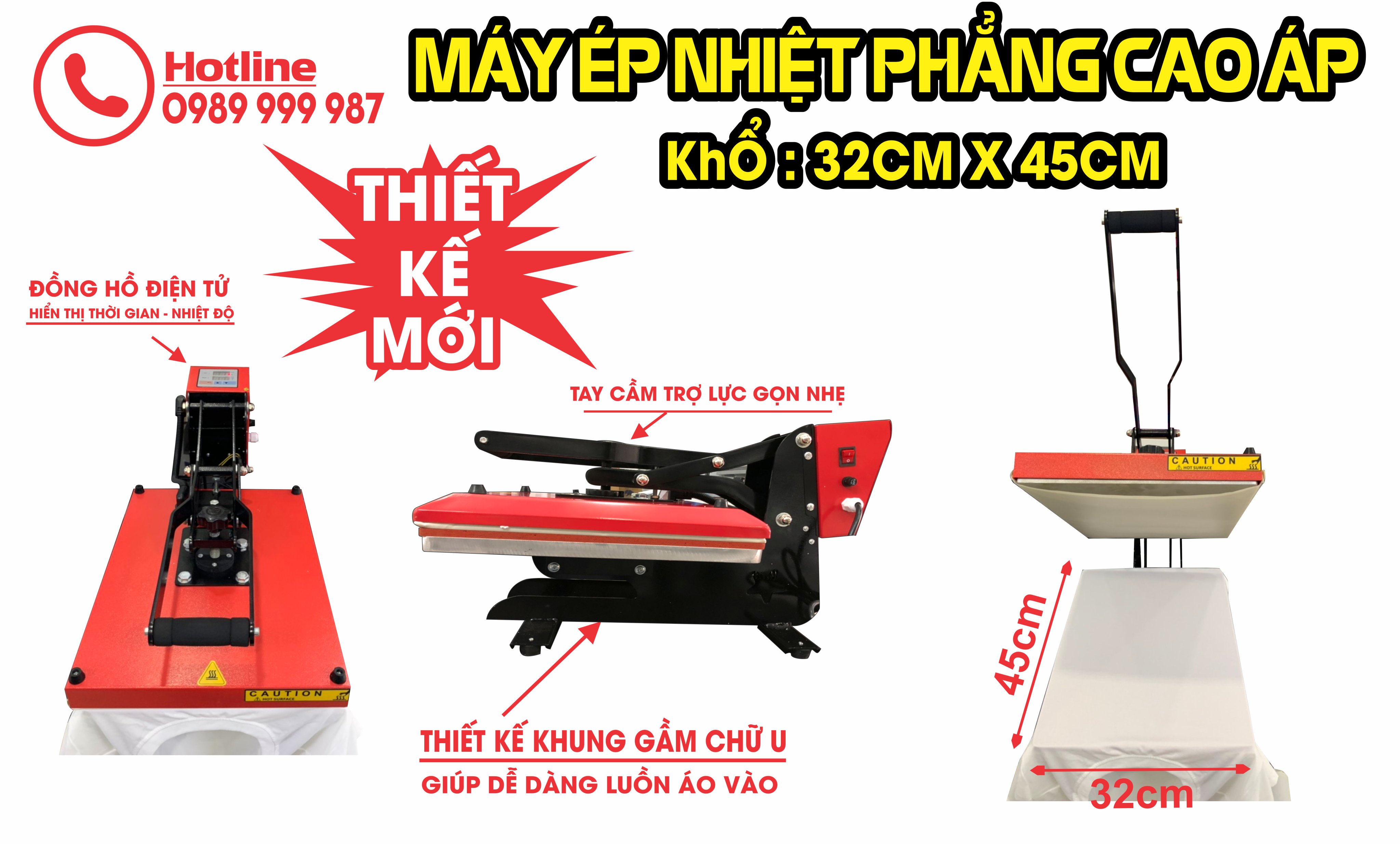 giới thiệu máy ép nhiệt phẳng 32x45cm lồng áo model mới 2019